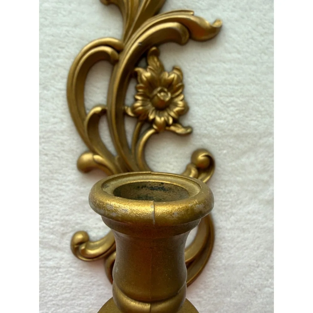 Vintage Syroco Resin Gold Wall Candle Sconce Hollywood Regency‎ Ornate Floral
